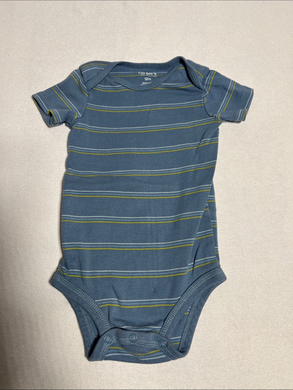 Carter's Blue and Green Striped Short-Sleeve One-Piece Bodysuit